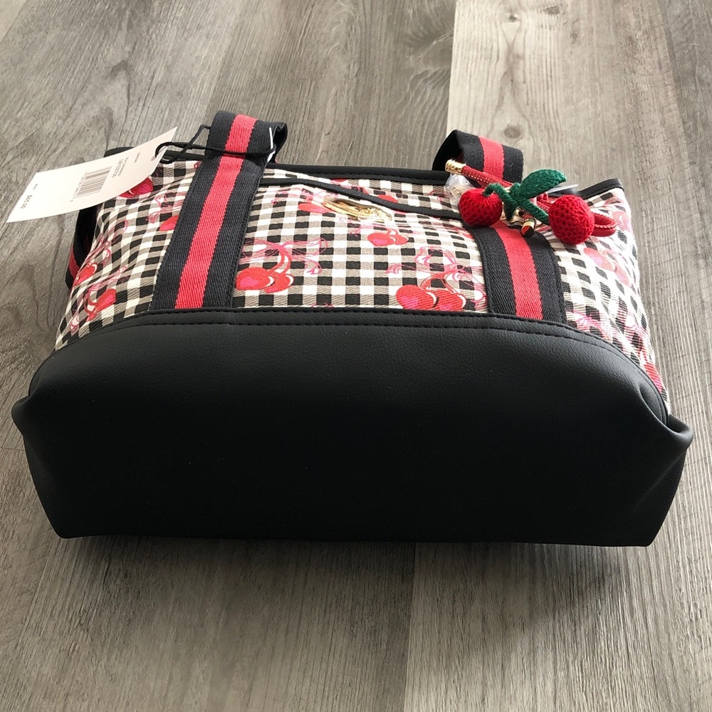 Luv Betsey Betsey Johnson Black & White Gingham & Red Cherry Print Tote Bag NWT - Picture 8 of 16